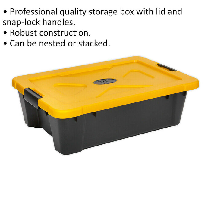 600 x 400 x 185mm Storage Container & Lid - BLACK 27L - Stackable Warehouse Bin Loops