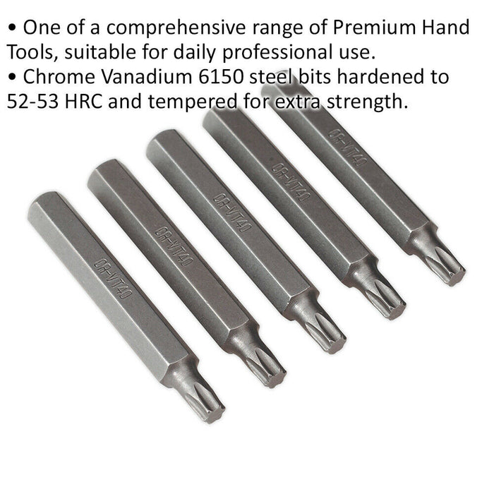 5 PACK - T40 x 75mm TRX Star Long Bit Set - Hex Shaft - Chrome Vanadium Steel Loops