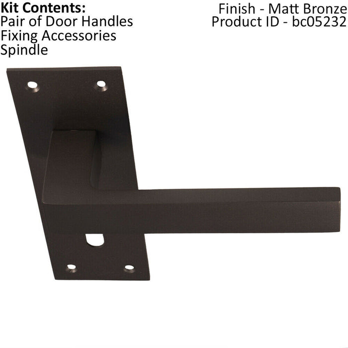 PAIR Straight Square Handle on Slim Lock Backplate 150 x 50mm Matt Bronze Loops
