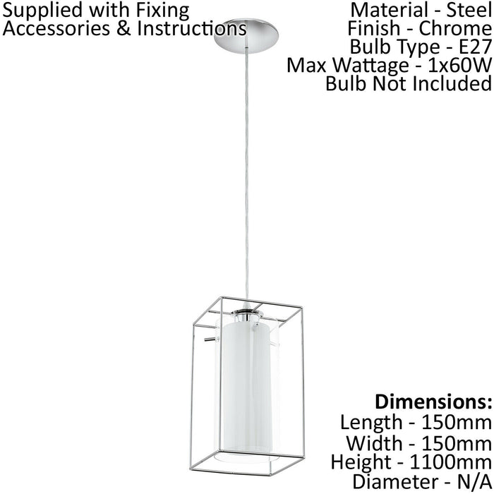Pendant Light Chrome Plated Shade Clear White Glass Satin Glass Bulb E27 1x60W Loops