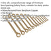 13 Piece Combination Ring End Spanner Set - Non Sparking - Beryllium Copper Loops