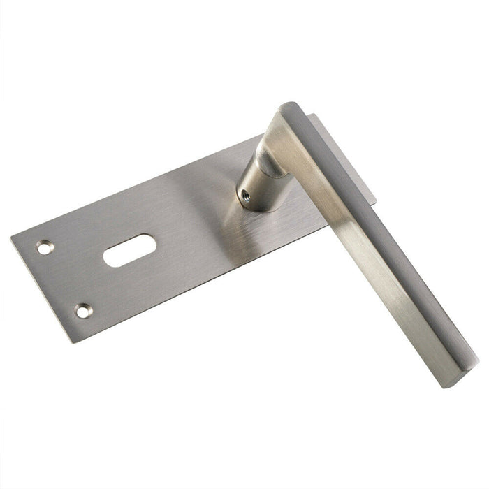 4x PAIR Straight Bar Handle on Slim Lock Backplate 150 x 50mm Satin Nickel Loops