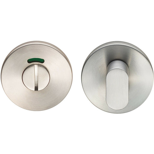 Slim Bathroom Thumbturn Lock And Release Handle With Indicator Satin Steel Loops