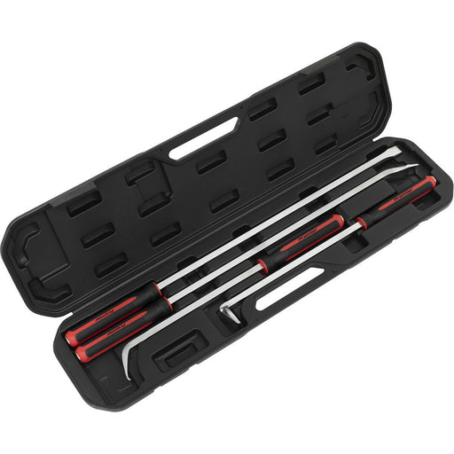 4 Piece Heavy Duty Pry Bar Set - Hammer Cap - Soft Grip Handles - Storage Case Loops