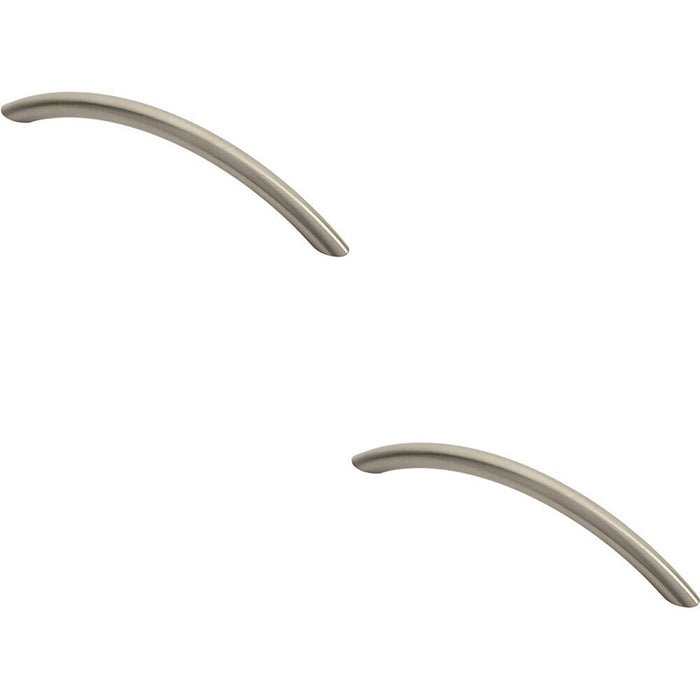 2x Curved Bow Cabinet Pull Handle 153 x 10mm 128mm Fixing Centres Satin Nickel Loops
