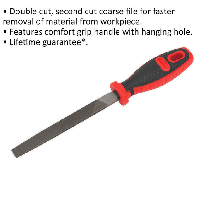 150mm Flat Taper Engineers File - Double Cut - Coarse - Comfort Grip Handle Loops