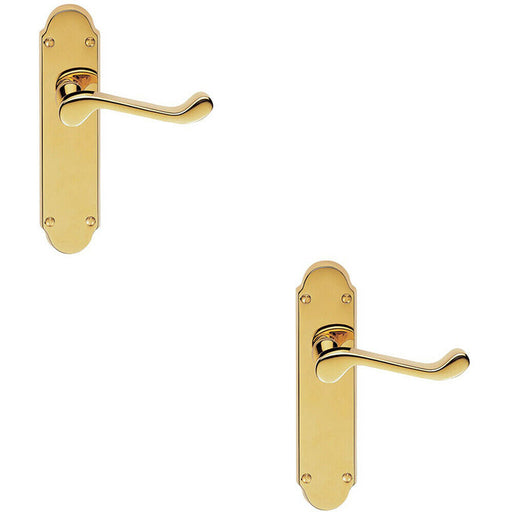 2x PAIR Victorian Upturned Handle on Latch Backplate 170 x 42mm Stainless Brass Loops