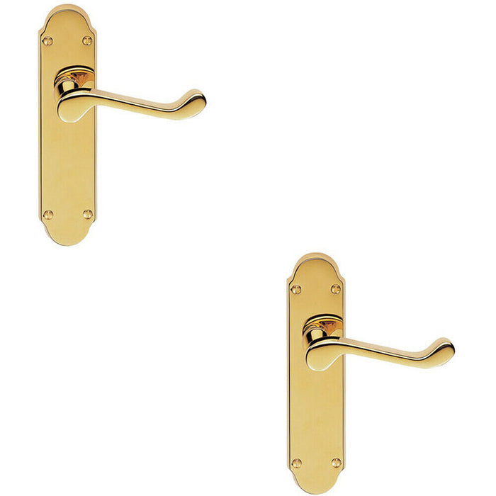 2x PAIR Victorian Upturned Handle on Latch Backplate 170 x 42mm Stainless Brass Loops
