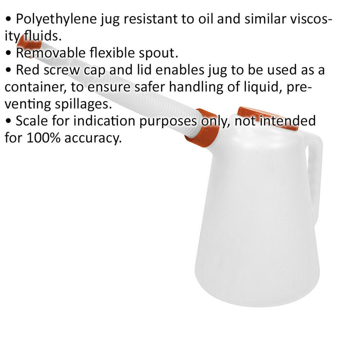 5 Litre Oil Container with Red Lid & Flexible Spout - Screw Cap - Polyethylene Loops