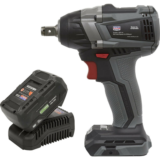 20V 300Nm Cordless Brushless Impact Wrench & 1x Li-Ion Battery 1/2" Square Drive Loops