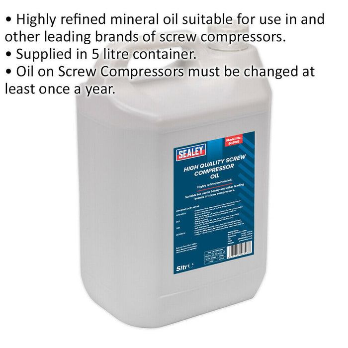 5L Screw Compressor Oil - Highly Refined Mineral Oil - Compressor Lubrication Loops