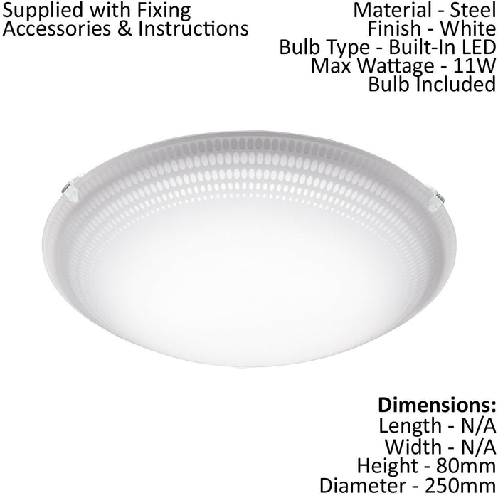Wall Flush Ceiling Light Colour White Shade White Clear Glass Bulb LED 11W Incl Loops
