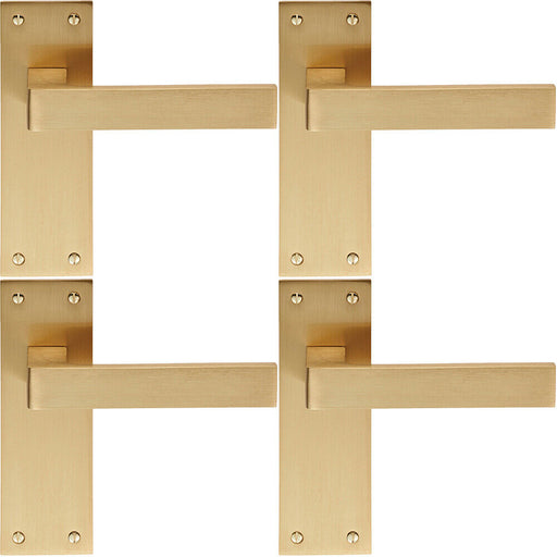 4x PAIR Straight Square Handle on Slim Latch Backplate 150 x 50mm Satin Brass Loops