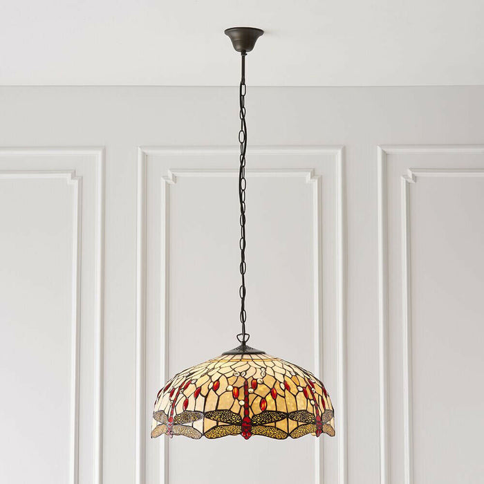 Tiffany Glass Hanging Ceiling Pendant Light Bronze Chain Dragonfly Shade i00104 Loops