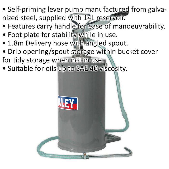 14 Litre Oil Dispensing Unit - 1.8m Delivery Hose - Angled Spout - Lever Pump Loops