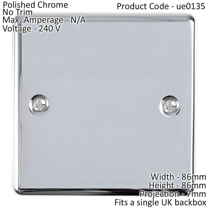 Single CHROME Blanking Chassis Plate Round Edged Wall Box Hole Cover Cap Loops