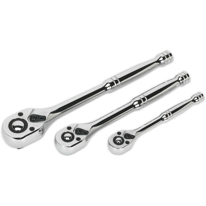 3 Piece Flip Reverse Ratchet Wrench Set - 1/4 3/8 and 1/2 Inch Sq Drive Loops