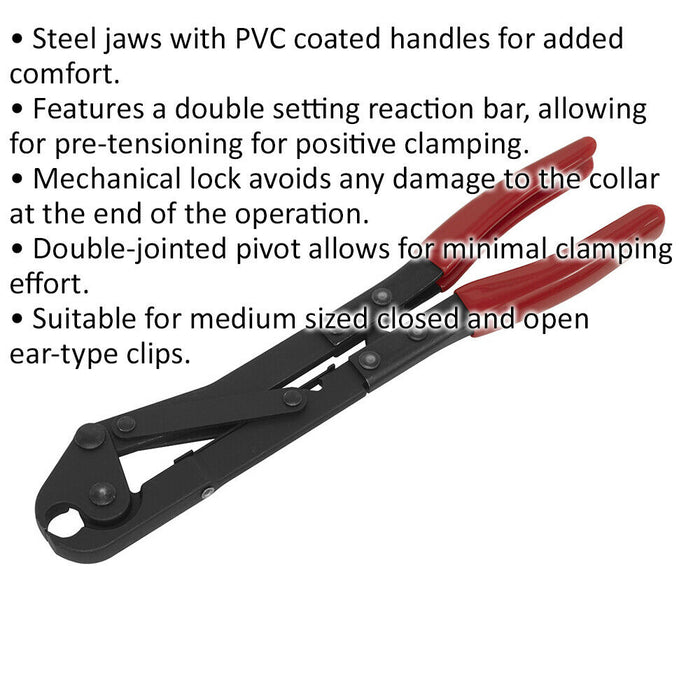 Extra Heavy Duty Ear-Type Clip Pliers - Locking Steel Jaws - PVC Coated Handles Loops