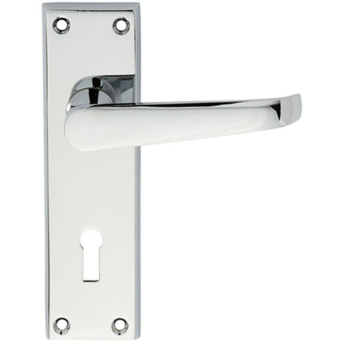PAIR Straight Victorian Handle on Lock Backplate 150 x 43mm Polished Chrome Loops