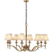 Avery Ceiling Pendant Chandelier Light 8 Lamp Antique Brass & Beige Pleat Shade Loops