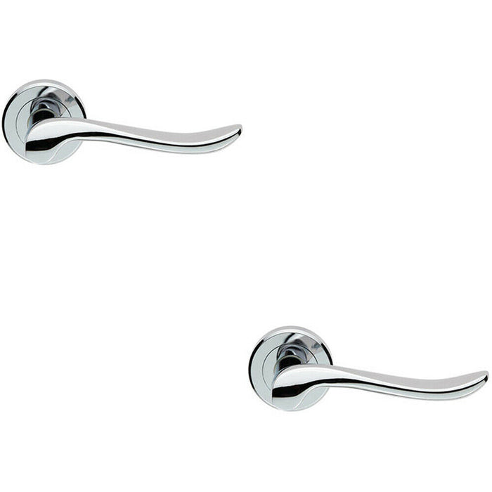 2x PAIR Scroll Shaped Lever Handle on Round Rose Concealed Fix Polished Chrome Loops