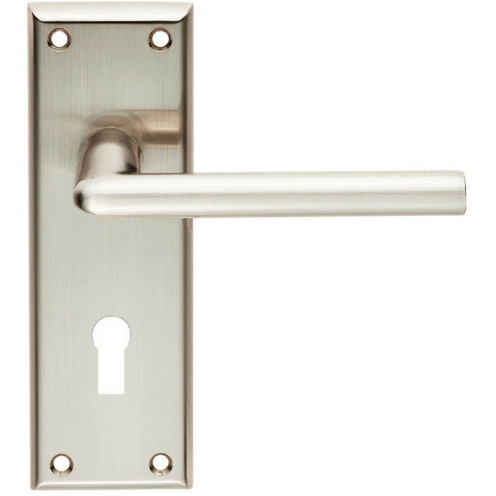 PAIR Rounded Lever on Lock Backplate Door Handle 150 x 50mm Satin Nickel Loops