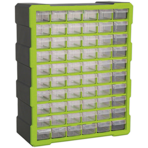 380 x 160 x 475mm 60 Drawer Parts Cabinet - GREEN - Wall Mounted / Standing Box Loops