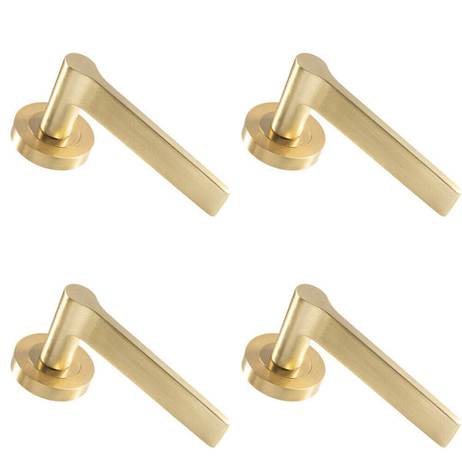 4x PAIR Straight Rounded Handle on Round Rose Concealed Fix Satin Brass Loops