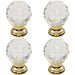 4x Faceted Crystal Cupboard Door Knob 25mm Dia Polished Brass Cabinet Handle Loops