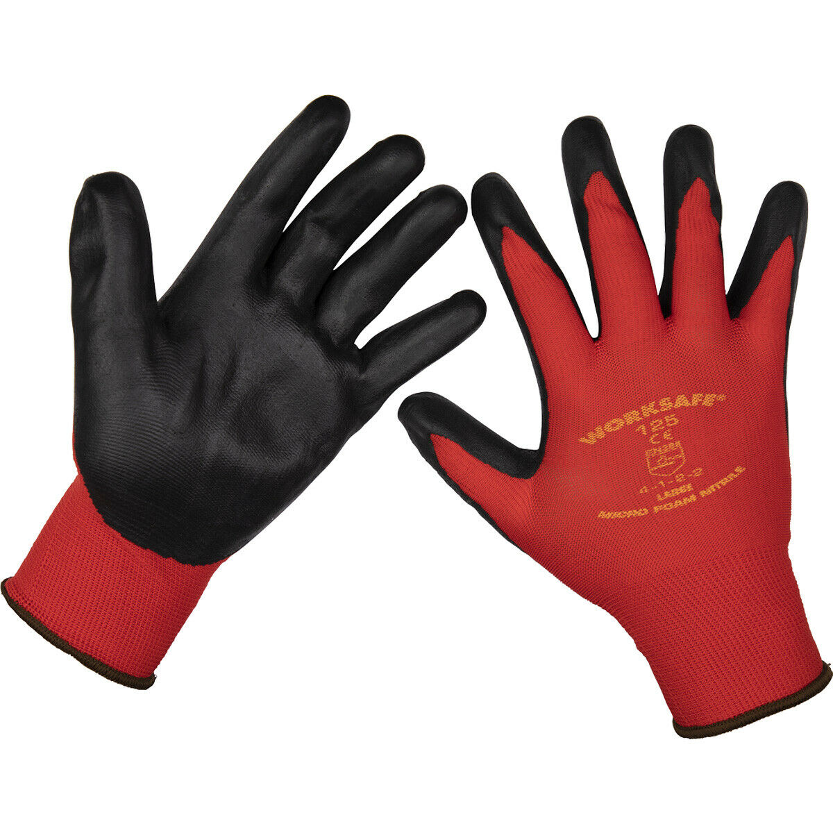 12 PAIRS Flexible Nitrile Foam Palm Gloves - Large - Abrasion Resistant Safety Loops