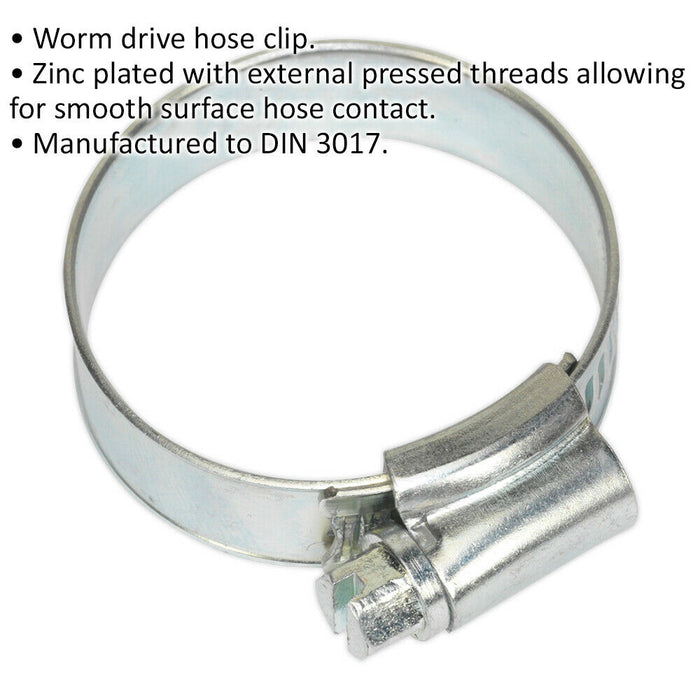 30 PACK Zinc Plated Hose Clip - 25 to 38mm Diameter - External Pressed Threads Loops