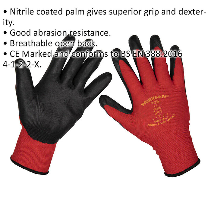 6 PAIRS Nitrile Foam Gloves - XL - Abrasion Resistant - Breathable Open Back Loops