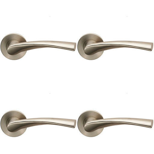 4x AIR Twisted Angular Design Lever on Slim Round Rose Concealed Fix Satin Steel Loops