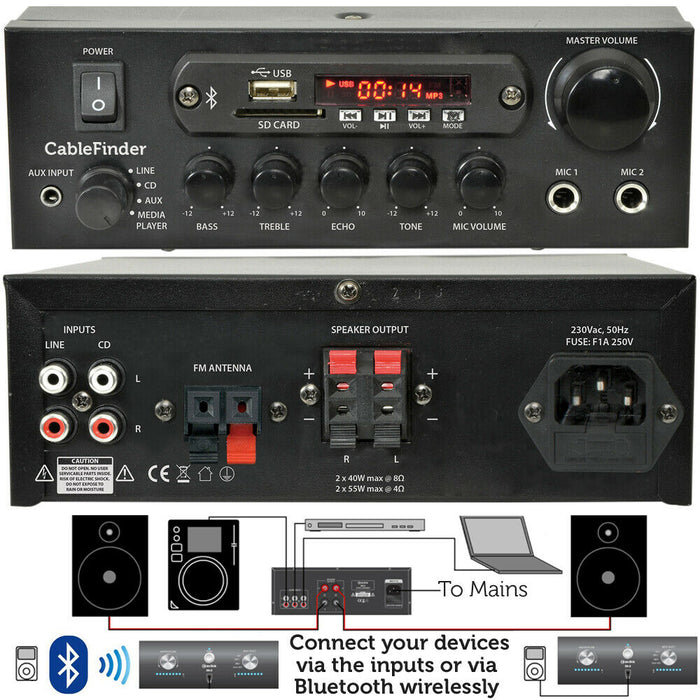 PREMIUM TV Sound System Black Wall Speakers 200W Subwoofer & Bluetooth Amp Kit