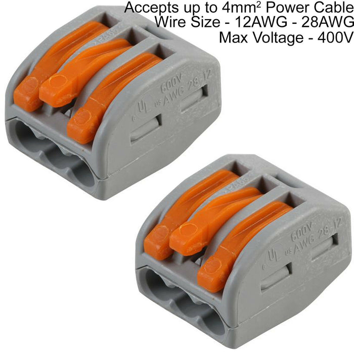 2x 3 Way WAGO Connector 32A Electrical Lever Terminal Block Push Fit Junction Loops