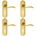 4x PAIR Curved Door Handle Lever on Lock Backplate 180 x 45mm Polished Brass Loops