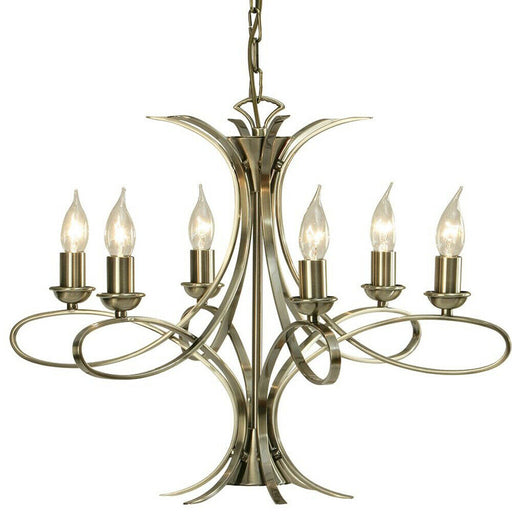 Eaves Hanging Ceiling Pendant Chandelier 6 Lamp Brushed Brass Curved Arm Light Loops