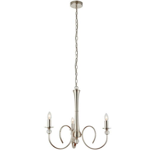 Luxury Hanging Ceiling Pendant Light Bright Nickel & Crystal 3 Lamp Chandelier Loops
