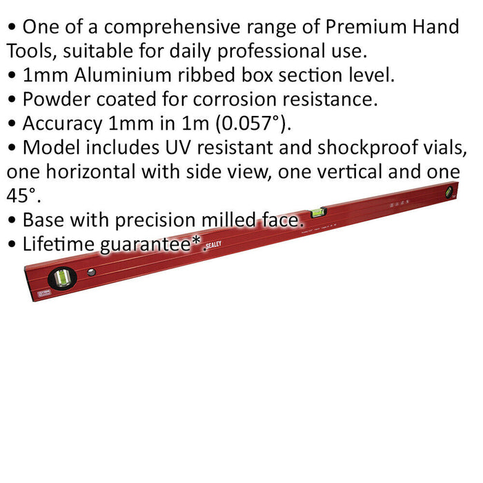 1200mm Aluminium Ribbed Box Spirit Level - Precision Cut 45 Degree Angle Rule Loops