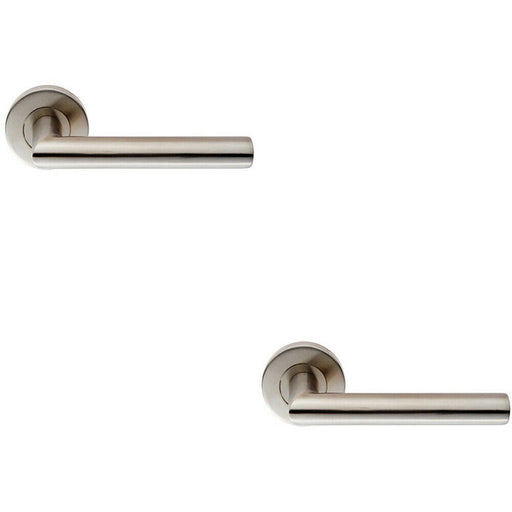 2x PAIR Oval Shaped Mitred Bar Handle on Round Rose Concealed Fix Satin Steel Loops
