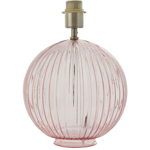 Round Textured Table Lamp Base Pink Ribbed Glass & Nickel Classic Globe Bulb Loops