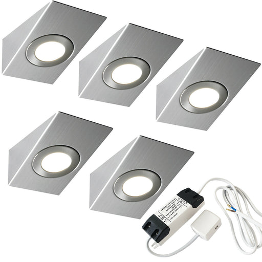 5x 2.6W LED Kitchen Wedge Spot Light & Driver Kit Stainless Steel Natural White Loops