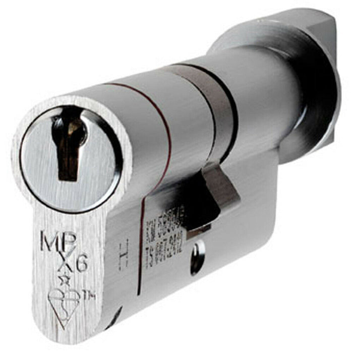 70mm EURO Cylinder & Thumbrturn Lock Keyed to Differ 6 Pin Satin Chrome Loops