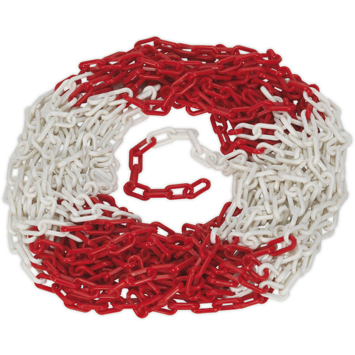 Red & White Plastic Chain - 25m x 6mm - High Voltage Exclusion Zone - Safety Loops