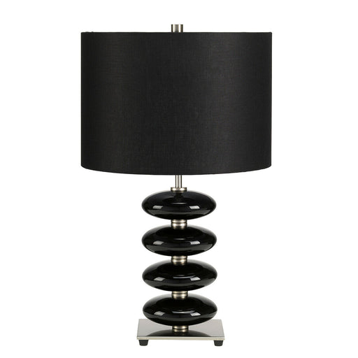 Table Lamp Glazed Ceramic Squashed Orbs Black Faux Linen Shade Black LED E27 60W Loops