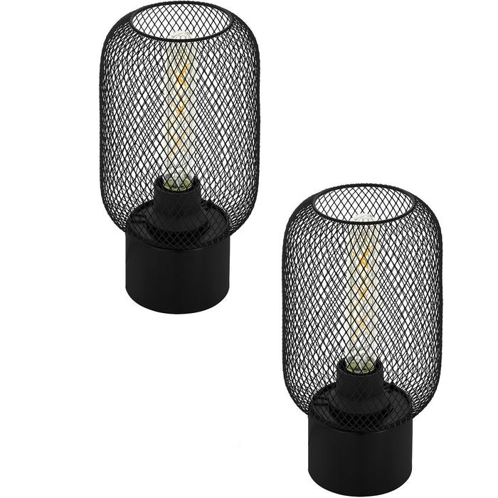 2 PACK Table Lamp Desk Light Black Steel Round Wire Mesh Shade 1x 60W E27 Loops