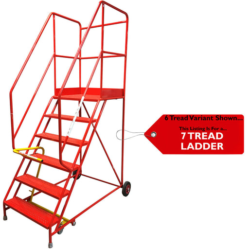 7 Tread HEAVY DUTY Mobile Warehouse Stairs Punched Steps 2.58m Safety Ladder Loops