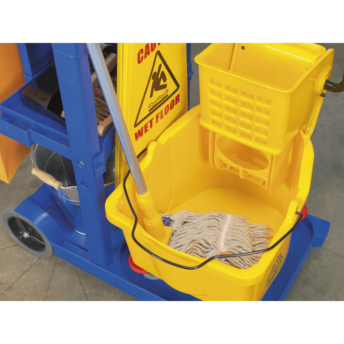 Janitorial Cleaning Trolley - Multiple Shelve - Holds Mop Buckets - Housekeeping Loops