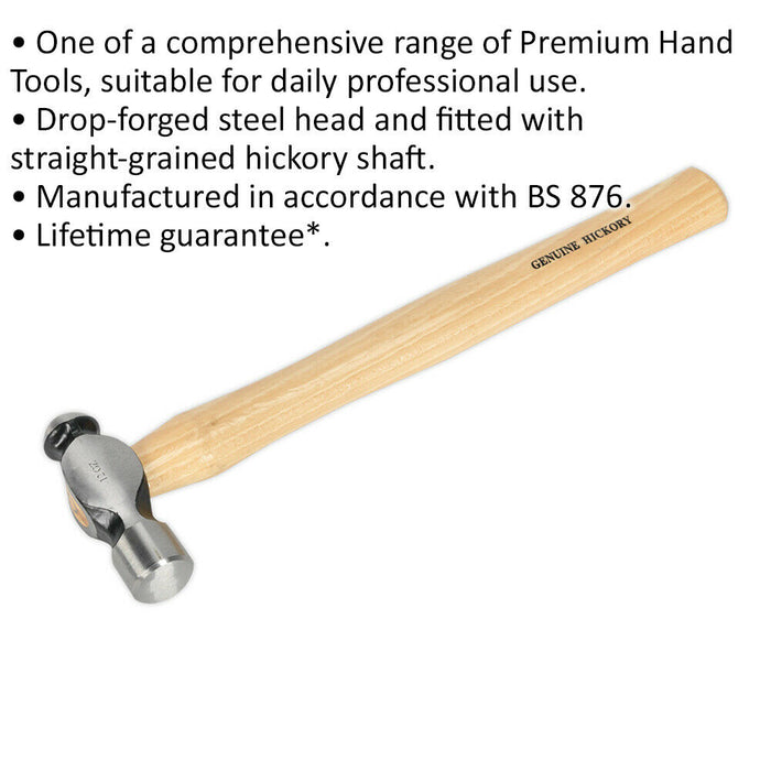 12oz Ball Pein Pin Hammer - Hickory Wooden Shaft - Drop Forged Carbon Steel Loops