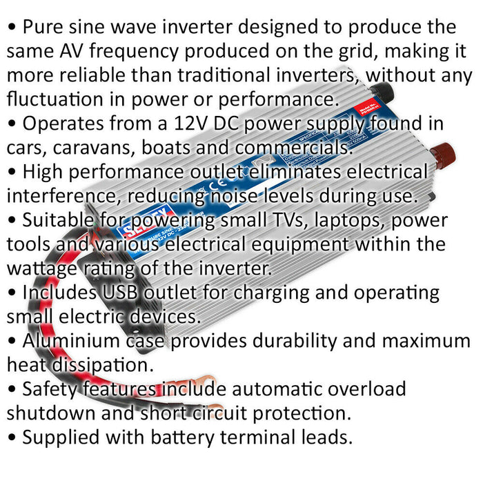 1000W Power Inverter - 12V DC to 230V 50Hz - Pure Sine Wave - High Performance Loops